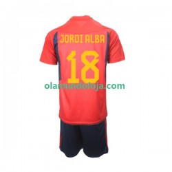 Camisola Espanha Jordi Alba 18 Criança Equipamento Primeiro Copa do Mundo 2022 Manga Curta